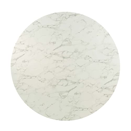 Modway Lippa 60" Mid-Century Dining Table With Round Artificial Marble Top In Gold White #TOP2