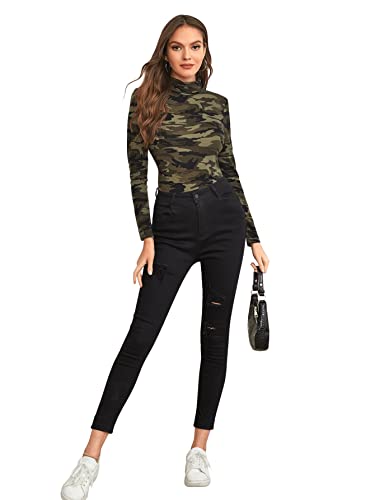 Image of Milumia Women's High Neck Zebra Print Pullovers Long Sleeve Top Camo Print Small