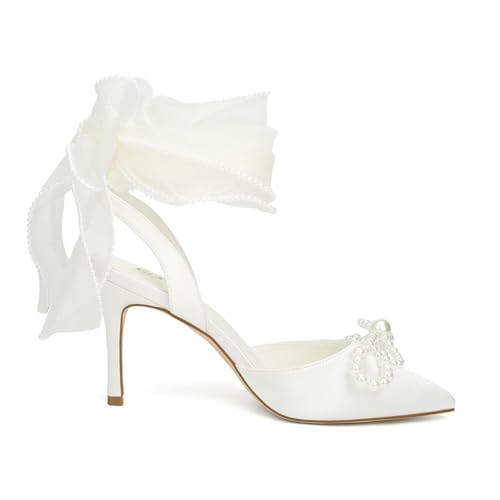 Pearl Heels Wedding Shoes for Bride Closed Toe Bridal Shoes Wedding Heels with Bow4
