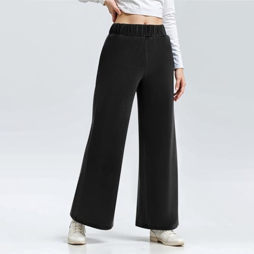 Pull On Wide Leg Jeans for Women Stretchy Mid Elastic Waist Boyfriend Baggy Jeans Trendy Casual Denim Palazzo Pants3