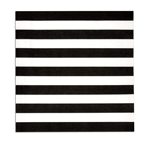Black Striped Cocktail Napkins 100 Pack 3 Ply Disposable Beverage Napkins