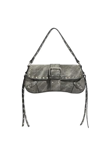 Verdusa Womens Y2K Purse Cute Trendy Handbag Leather Goth Punk Shoulder Bag Studded Crossbody Mini Purse Grey One Size