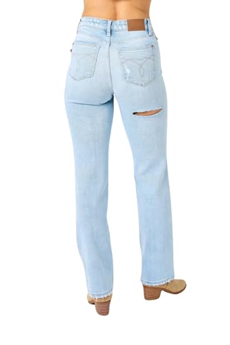 Judy Blue Women's High Waist Destroy & Back Ripped 90's Straight Fit Jeans2