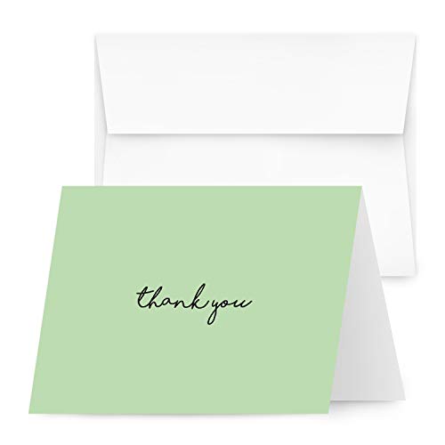 Baby Thank You Card  Elegant Light Green Mint Greeting for Birthdays, Baby Showers, Weddings, Business  White Blank Interior | 4.25 x 5.5 | Set of 25 Cards & 25 Envelopes