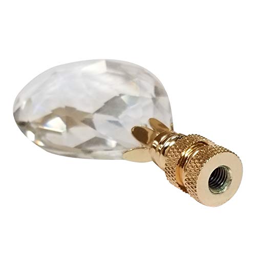Image of Royal Designs, Inc. Large Diamond Swiss Cut Clear K9 Crystal 3.25 inch Lamp Finial for Lamp Shade, Polished Brass Base (CCF-2006L-PB-1)