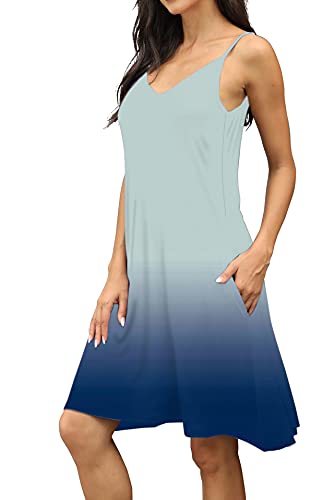 Image of Women's Summer Spaghetti Strap Casual Swing Tank Beach Cover Up Dress with Pockets