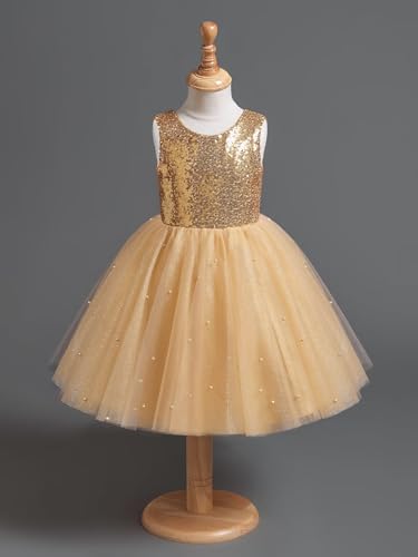 Sparkle Sequin Tulle Flower Girl Dress for Wedding Kids Princess Pageant Birthday Dress Pearls Bow Prom Ball Gowns Tutu Dress3