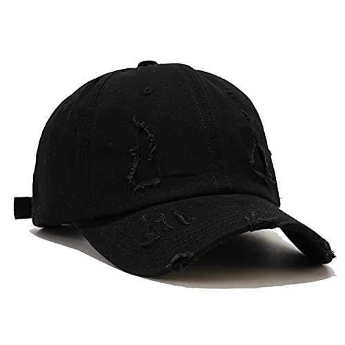 Casquette baseball vintage coton noir non structuré avec patch déchiré style rétro