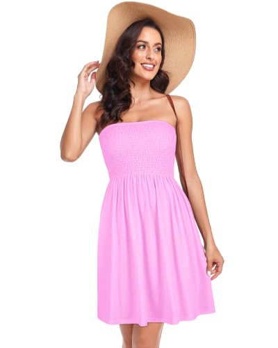 Image of Summer Dress for Women Beach Boho Strapless Cover Ups Off Shoulder Floral Sundresses