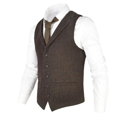 Men's Tweed Blend Suit Vest, Lightweight Slim Fit Waistcoat for Wedding & Groomsmen3