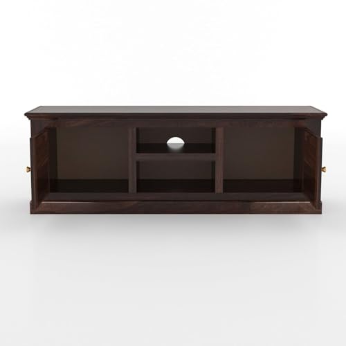 Image of Wooden TV Unit for Living Room | TV Cabinet with Storage Doors & Shelf | TV Stand Wooden | Entertainment Unit Furniture | TV Console Table | Walnut Finish