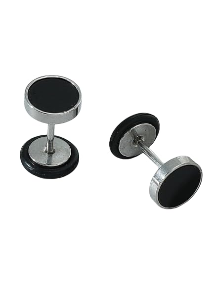fimbul Steel Round Stud Earrings for Men, Girls,Unisex Black-picture-20