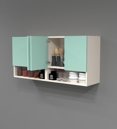 Image of SPECIALITY PANELS 4 Door Wall Cabinet with UV Profile Shutter | Wall Mounted Storage Cabinet for Kitchen Bathroom Living Room | Wooden Wall Cabinet Organizer UV Mint Finish DIY Assembly