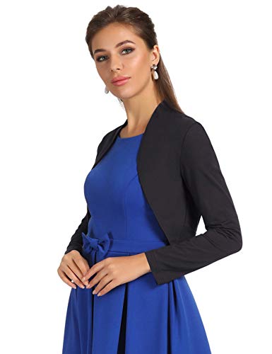 Belle Poque Lady Long Sleeve Bolero Jacket Cropped Shrug Bolero Cotton Cover Up (Black,M)
