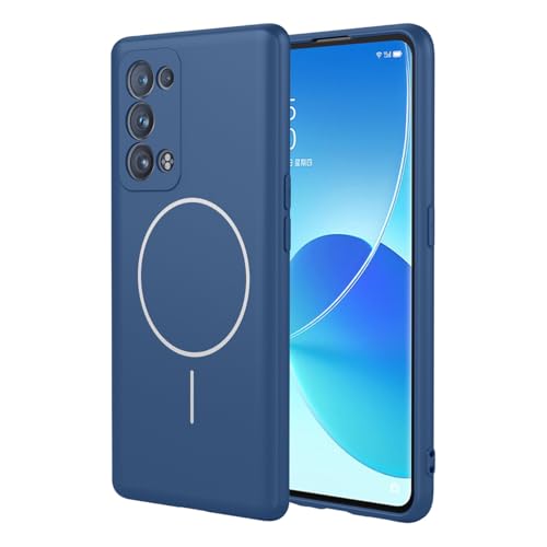 UPLAI Magnetico Cover per OPPO Reno 6 Pro 5G (Reno6 Pro 5G), Ultra Sottile Setoso Silicone Liquido Antiurto Custodia con Protezione Fotocamera, Premio TPU Fodera Fibra Caso. Blu