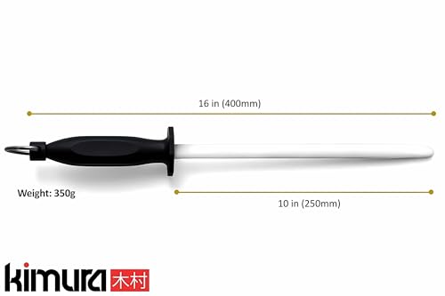 Image of Kimura Professional Ceramic Honing Rod, 10 inch Honing Steel, Ceramic Knife Sharpener, 1200 Grit Finish, Ergonomic & Balanced Polypropylene Handle, Ideal for All Chef Knives, Japanese Gift Box