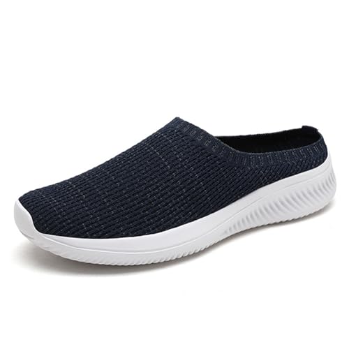 Men's Knit Open Back Mule Sneakers Fashion Mesh Breathable Slip On Light Non-Slip Clog Mules Summer Daily Indoor Outdoor Casual Slippers