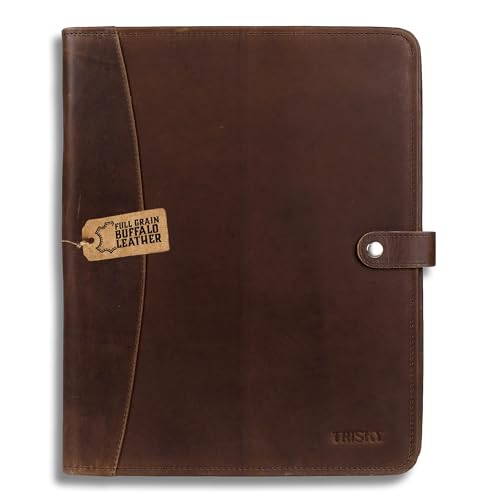 TRISKY Leather Portfolio for Men and Women - Professional Brown Business Padfolio Men - Leather Folder Portfolio and Document Holder - Professional Binder and Folio Organizer