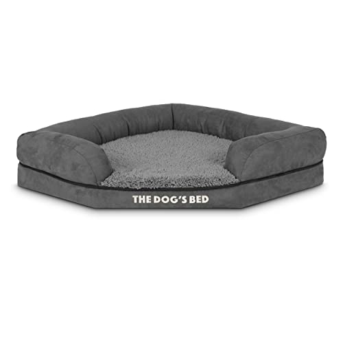 The Dog's Bed Orthopädisches Eck-Hundebett aus Memory-Schaum, lindert Arthritis und Hüftdysplasie, Wasserdicht, Waschbarer Plüschbezug, Tierärztlich Geprüft