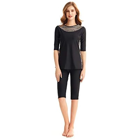Modest Swimwear Surfing Suit Short Sleeve Swimsuit Burkini Modesty Swimming Costume (S1, 5XL) Cover