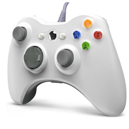 Wired Controller for Xbox 360/PC, USB Gamepad for PC, Joypad for Microsoft Xbox 360/Xbox 360 Slim/PC Windows 7 8 10 (White)