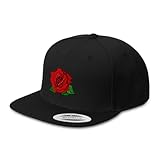 Speedy Pros Snapback Hats for Men & Women Red Rose Embroidery Acrylic Flat Bill Baseball Cap Black Design Only