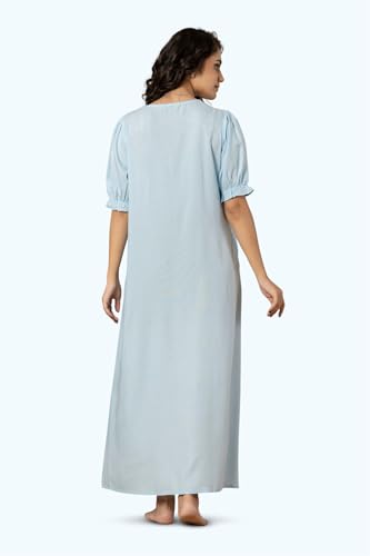 Image of NIHSAMAH Viscose Nighty for Women, Embroidered & Printed Stylish Night Gown, Long Sleeve Comfortable Sleepwear Long Nightwear, Maxi
