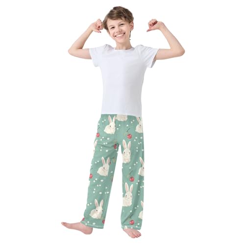 Rabbit and Cherry Boys Pants Boys Athletic Pants Long Pant for Boywith Pockets Wide-Leg Size 6-14Y3