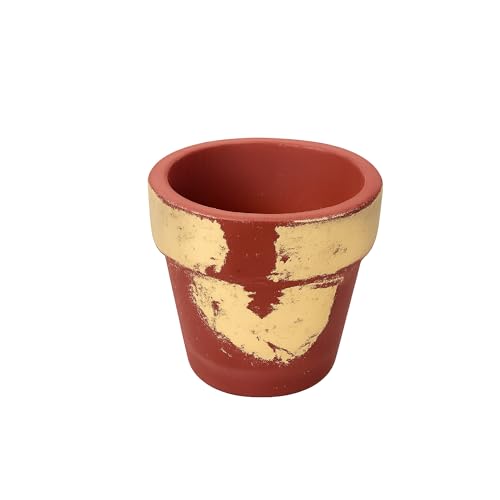 Image of Habere India-All the Cultures Fabricating India Hand Painted Terracotta Planter | Red & Golden Indoor Plant Pot | Breathable Clay Pot with Drainage Hole (Golden: L12.5 x W12.5 x H11 cm)