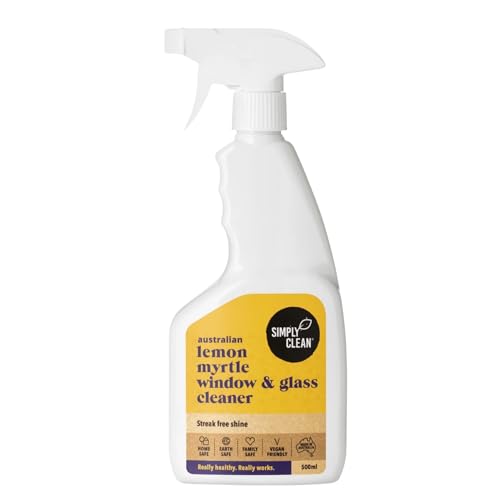 SimplyClean Lemon Myrtle Window & Glass Cleaner - Natural Streak Free Glass Spray with Pure Australian Lemon Myrtle Essential Oil - Ammonia Free - 500ml
