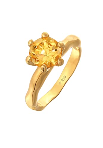 Elli Ring Damen Verlobung Organic Solitär mit Citrin Edelstein in 925 Sterling Silber vergoldet