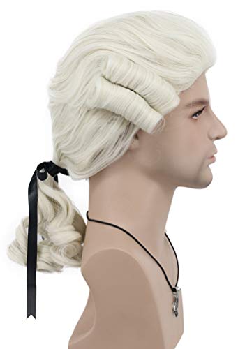 VGbeaty Perruque Longue Beige Ondulée Bouclée Pour Hommes et Femmes Perruque Coloniale Juge Avocat Noble Baroque Renaissance pour Carnaval Halloween Cosplay...