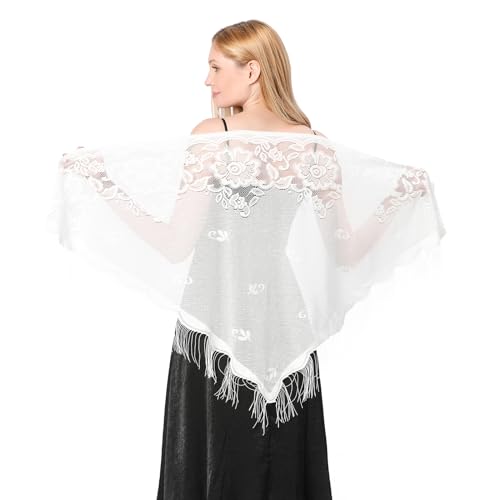 simarro Women Lace Wraps Shawls Soft Mesh Fringe WrapsTriangle Scarf Shawl for Wedding Evening Party Dresses
