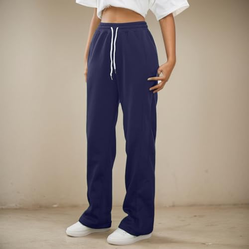 Baggy Sweatpants for Teen Girls Drawstring Elastic Waist Straight Leg Joggers Soft Comfy Plain Trousers with Pocket3