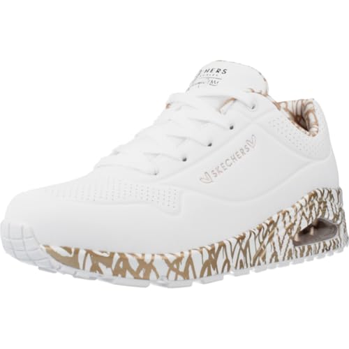 Skechers Uno Loving LoveSneaker da Donna, Finiture con Stampa in Oro Rosa Durabuck Bianco, 42 EU
