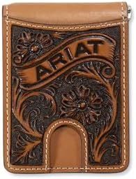 ARIAT Men's Banner Money Clip Bifold Wallet, Floral Leather, Tan image 2