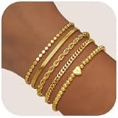 doubgood Gold Bracelets for Women, 14K Gold Plated Stackable Initial Beaded Bracelet with Letter Pendant Waterproof Stretch Trendy Stack Jewelry Set Gifts for Women