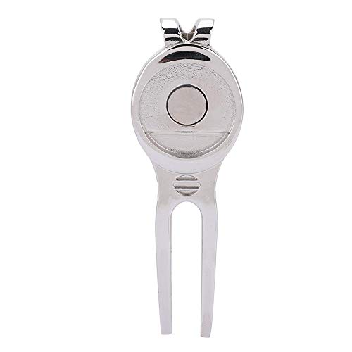 Elegante Golf Divot Tool Marcador magnético de Bolas de aleación de Zinc Accesorio de Golf de Horquilla Duradera Plata(D103-Silver)