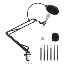ALL-IN-ONE KIT: Includes everything needed for studio recording and live sound, featuring a 14-inch (35.5 cm) broadcast boom arm, microphone stand, pop filter, and foam windscreen NOISE REDUCTION: High-quality foam microphone windscreen and pop filte...