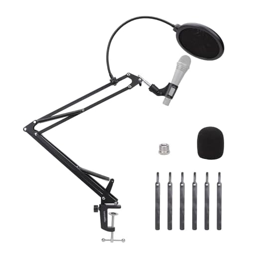 Amazon Basics Brazo de Micrófono Ajustable con Filtro Anti-Pop y Pantalla de Espuma, Abrazadera de Montaje en Mesa, Rotación de 360°, Compatible con Blue Yeti, Snowball, HyperX, 35.5 cm, Negro
