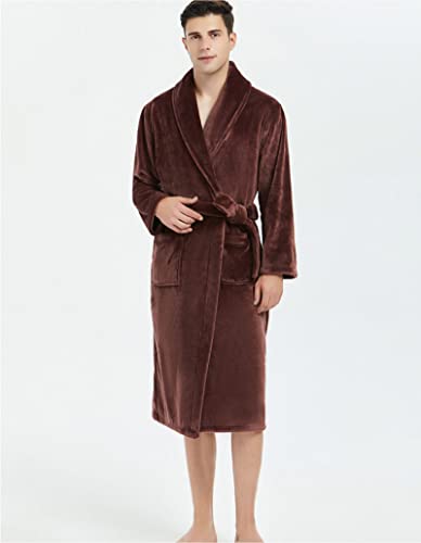 Men's Full Length Fleece Nightgown Shawl Collar Long Bathrobe Mens Thickened Robe Sleepwear2