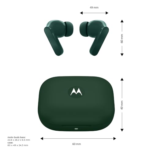 Image of Motorola Moto Buds Bass XT2443-1 Dynamic ANC, Triple Microphone Array, Bluetooth 5.3, IP54 Water & Dust Resistant, Dolby Atmos Audio - (Posy Green)