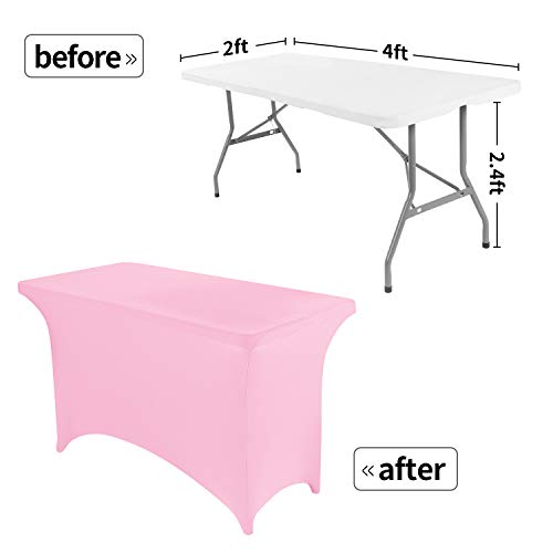 Image of Peomeise 4FT Spandex Table Cover Rectangular Stretch Spandex Tablecloth (Pink,4FT)