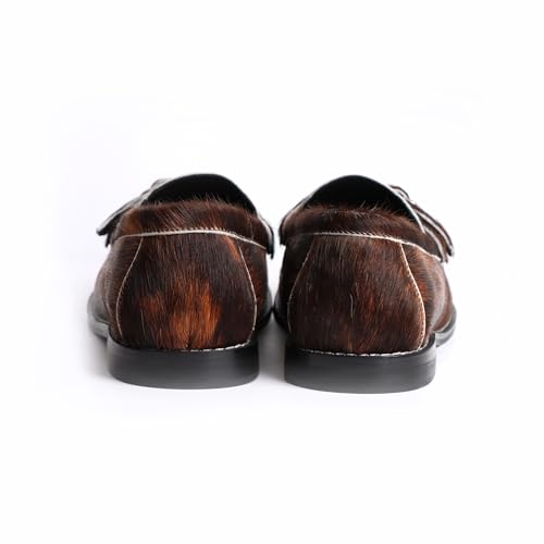 Image of XOBZJH Vintage Penny Loafers for Women Handmade Natural Calf Hair Flats with Arch Support,Comfortable Designer Work Walking Shoes