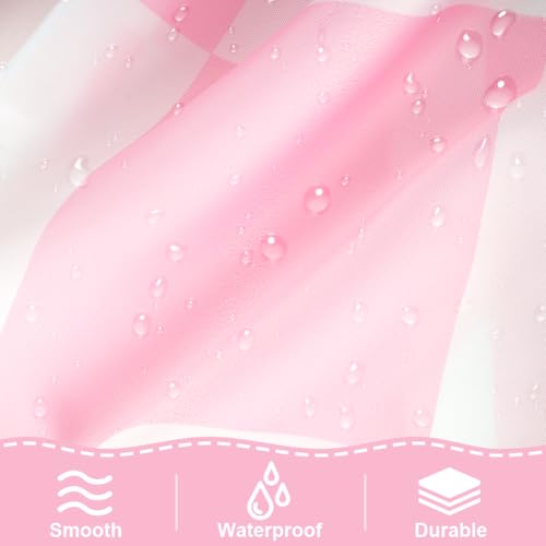 AUYAO Duschvorhang Retro Karo Muster Duschgardine 180x200 cm Duschvorhang Wasserdicht Badevorhang Anti Schimmel Stoff Duschvorhänge Mit 12 Haken Vintage Design Shower Curtains für Badewanne Rosa+Weiß