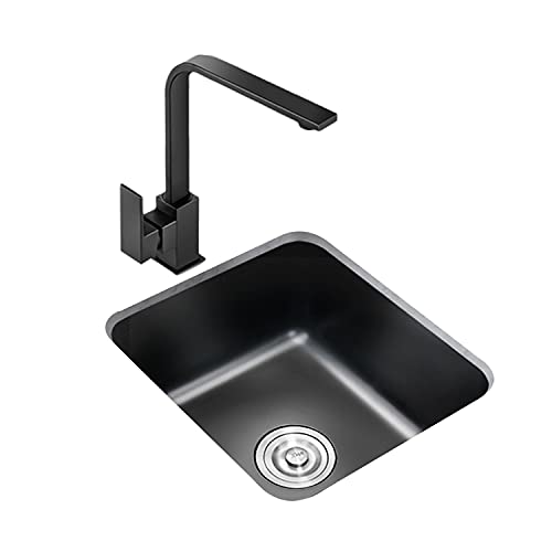 Black Rectangular Single Bowl Sink, Household Stainless Steel Built-in Dish Washing Sink, Swivel Faucet(B 40 * 38 * 19cm) (B 35*