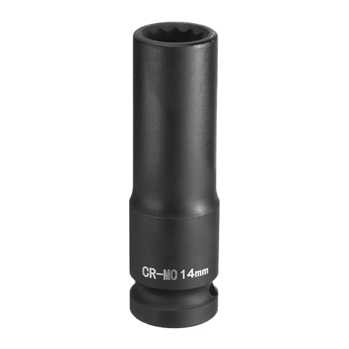 HARFINGTON 12-Point Deep Impact Socket 1/2 Inch Drive 14mm Metric Chrome Molybdenum Alloy Steel Spindle Axle Nut Impact Socket