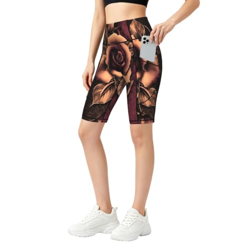 Short de cyclisme gothique imprimé rose, pantalon de yoga doux et extensible