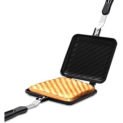 Top Sartenes Antiadherentes Sandwichera de Desayuno, Tostadora de Sándwich Antiadherente Panini Press Stove Top Sartén para Hornear de Doble Cara con Mango de Fácil Agarre, Patrón de Cuadrícula