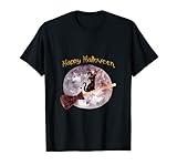 Cute Black Cat Witch Flying on a Broom Halloween T-shirt